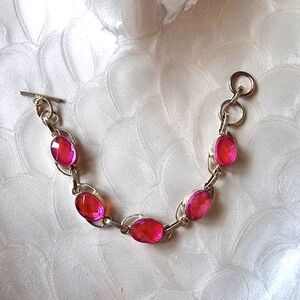 Vintage Pink Gemstone Sterling Silver Bracelet